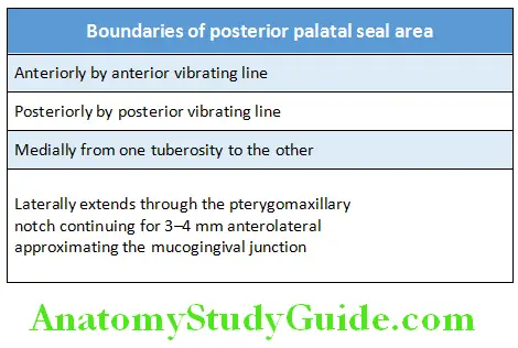 Anatomical Landmarks Edentulous Maxillary boundaries of posterior palatal seal area