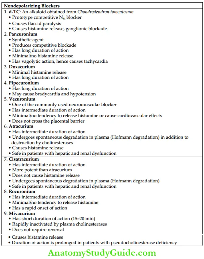 Drugs Acting On Autonomic Nervous System Features Of Nondepolarizing Blockers