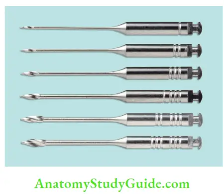 Endodontic Instruments Gates Glidden drills are numbered from 1 to 6 with diameter ranging from 0.5 to 1.5.