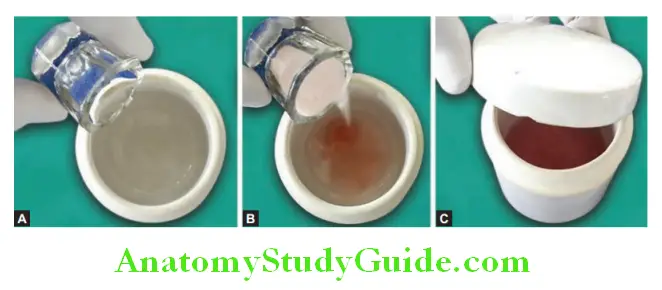 Processing Of Waxed Up Denture take monomer and polymer in porcelain jar