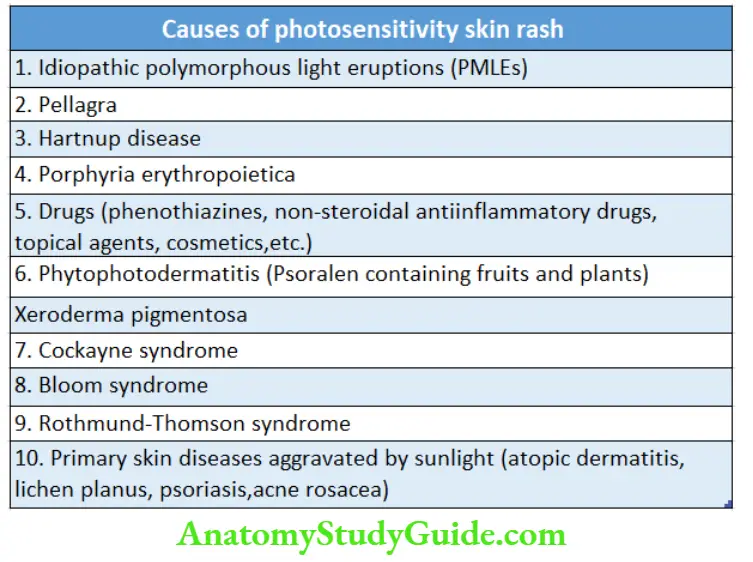 The Skin and its Appendages Causes of photosensitivity skin rash