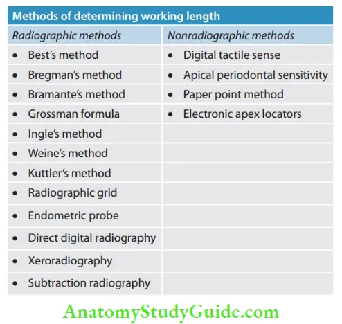 Working Length Determination Methods of determining working length