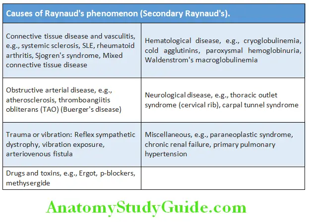 Cardiology Causes of Raynaud’s phenomenon (Secondary Raynaud’s)
