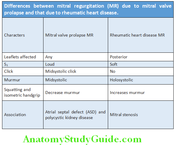 Cardiology Diffrences between mitral regurgitation (MR) due to mitral valve prolapse and that due to rheumatic heart disease