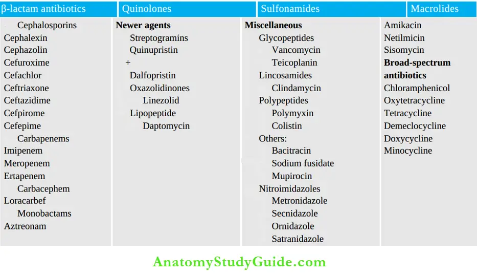 Chemotherapy Groups Of Antimicrobial Agents.