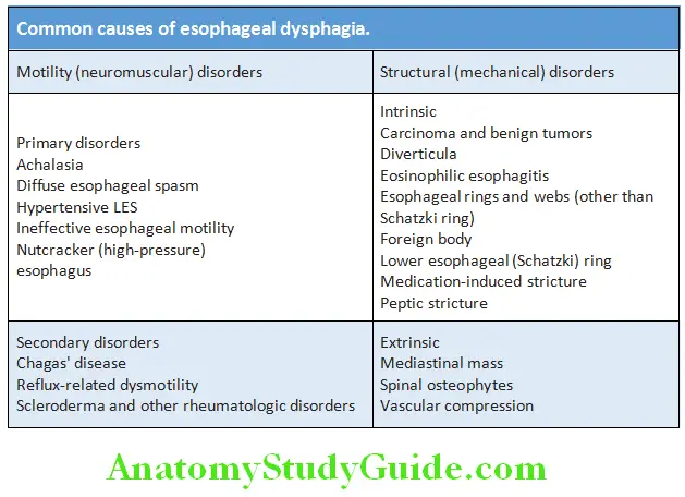Gastroenterology Common causes of esophageal dysphagia