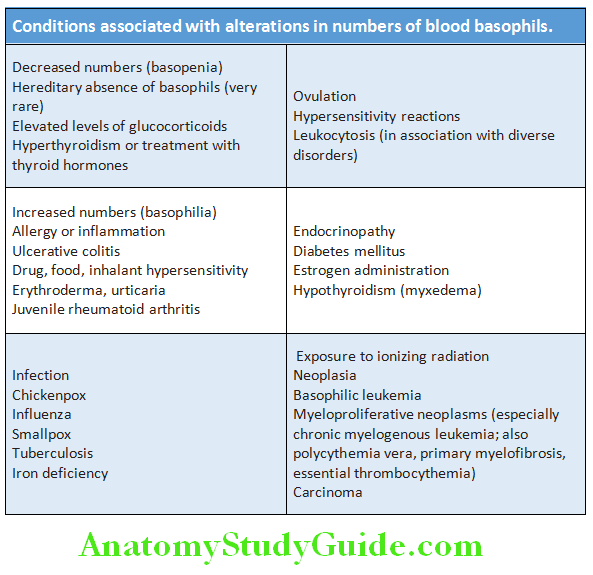 Hematology Conditions associated with alterations in numbers of blood basophils