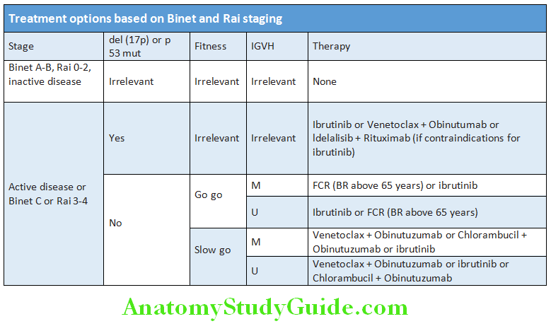 Hematology Treatment options based on Binet and Rai staging