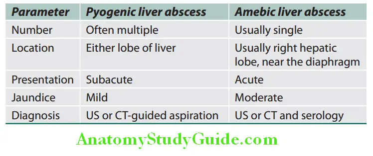 Hepatobiliary System Pyogenic and amebic liver abscess clinical comparison sons