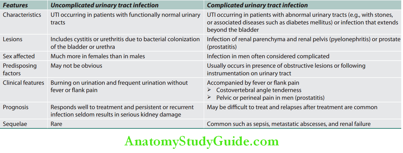 Kidney Diffrences between uncomplicated versus complicated urinary tract infection